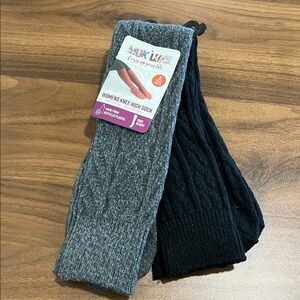 Muk Luks Women's Knee High Socks - Charcoal and Black 2 Pair